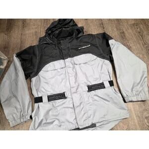 Mossi Windbreaker Rain Jacket Silver Gray Black XL Hooded Coat Racing Motorsport